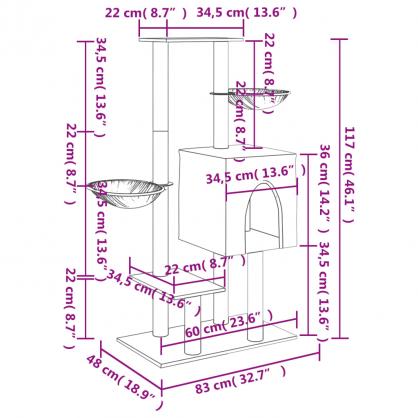 1 VidaXL Kattmbel Klstrd med sisalpelare mrkgr 117 cm