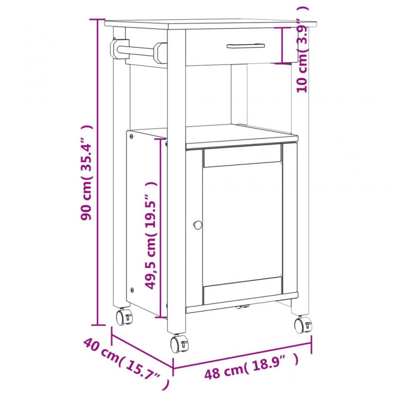 1 VidaXL Kksvagn 48x40x90 cm massivt furu