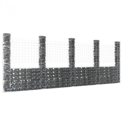 1 VidaXL Gabion korg U-formad med 5 stolpar jrn 500x20x200 cm