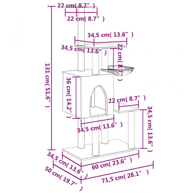 1 VidaXL Kattmbel Klstrd med sisalpelare grddvit 131 cm