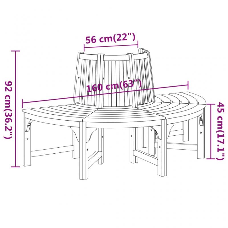 1 VidaXL Trdbnk Halvrund 160 cm massivt eukalyptustr