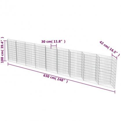 1 VidaXL Gabionmur i galvaniserat stl 630x30x100 cm