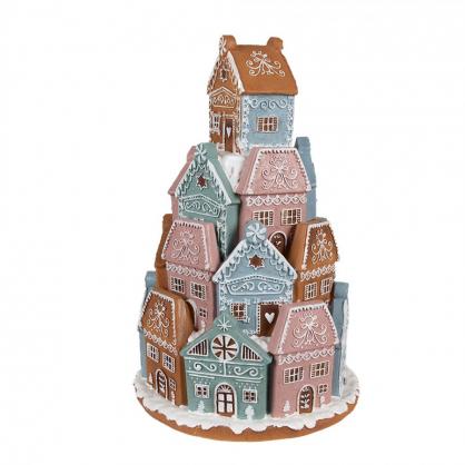 1 Clayre Eef Juldekoration Pepparkakshus LED 19x28 Cm Brun Bl polyresin