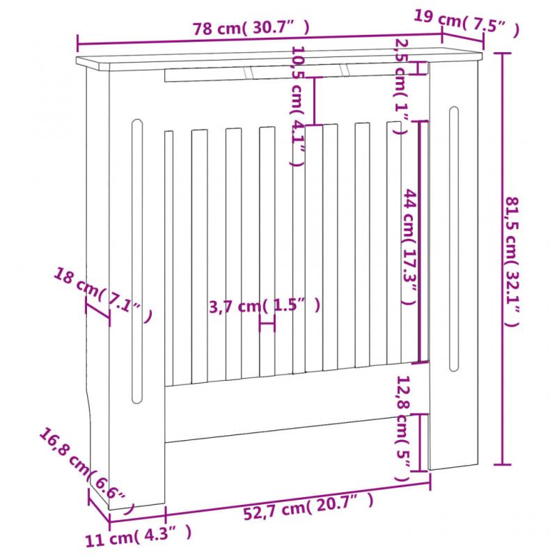 1 VidaXL Elementskydd MDF vertikala ribbor gr 78 cm