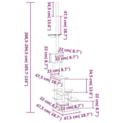 1 VidaXL Kattmbel Golv-till-tak klstrd mrkgr 268,5-294,5 cm