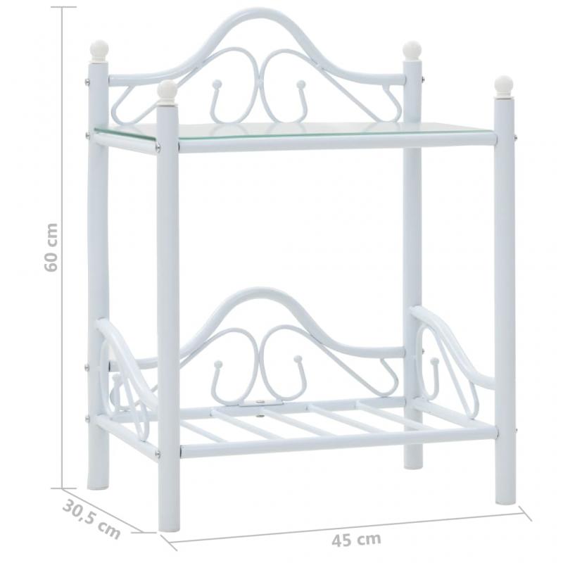 1 VidaXL Sngbord 2 st stl och hrdat glas 45x30,5x60 cm vit