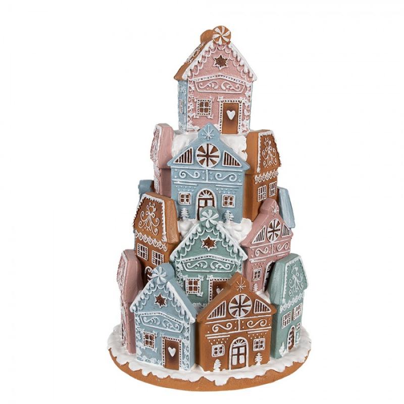 1 Clayre Eef Juldekoration Pepparkakshus LED 19x28 Cm Brun Bl polyresin