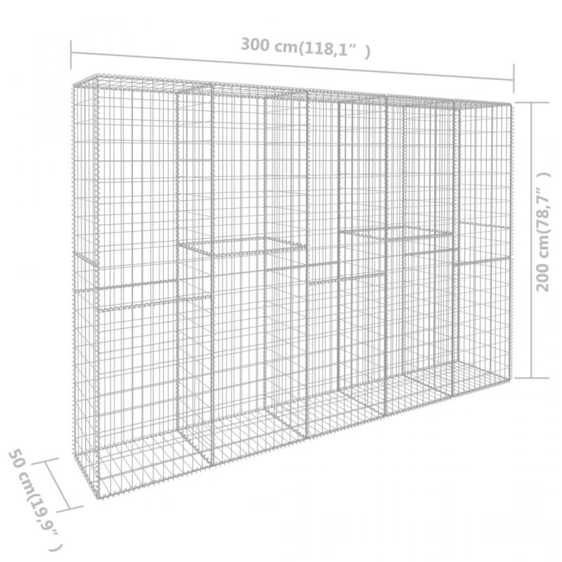 1 VidaXL Gabionmur med lock galvaniserat stl 300x50x200 cm