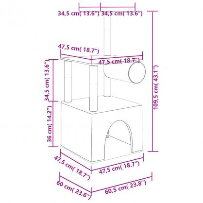 1 VidaXL Kattmbel Klstrd med sisalpelare ljusgr 109,5 cm