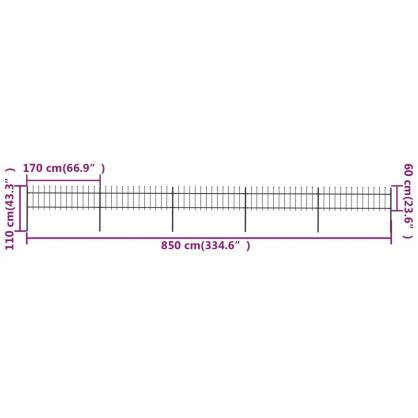 1 VidaXL Trdgrdsstaket med spjuttopp stl rak 5 delar 8,5x0,6 m svart