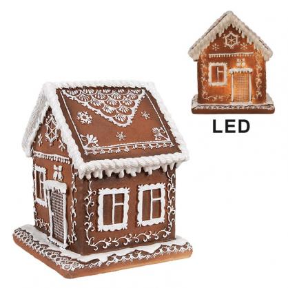 1 Clayre Eef Juldekoration Inomhus Hus med LED Brun 13x13x15 cm / 3xAAA