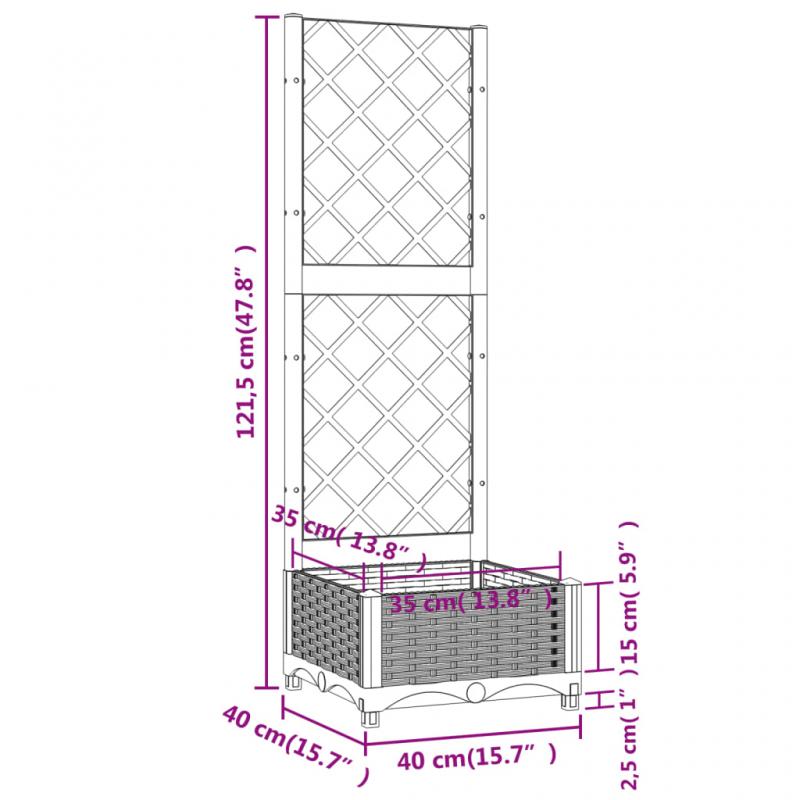 1 VidaXL Odlingslda med spalj brun 40x40x121,5 cm PP