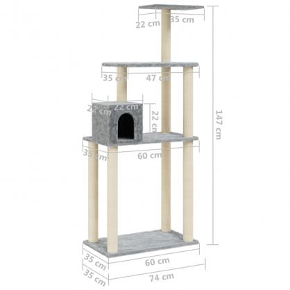 1 VidaXL Kattmbel Klstrd med sisalpelare ljusgr 147 cm