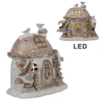 1 Clayre Eef Juldekoration Inomhus Dekorativt Hus Med LED 15 Cm Beige Juldekoration