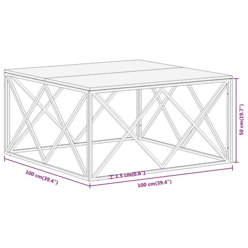 1 VidaXL Soffbord rostfritt stl silver och massivt tr 100x100x50 cm