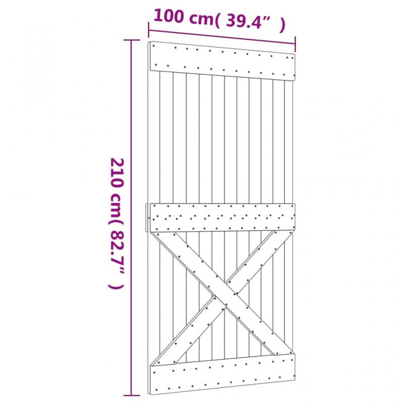 1 VidaXL Skjutdrr med beslag 100x210 cm massiv furu vit