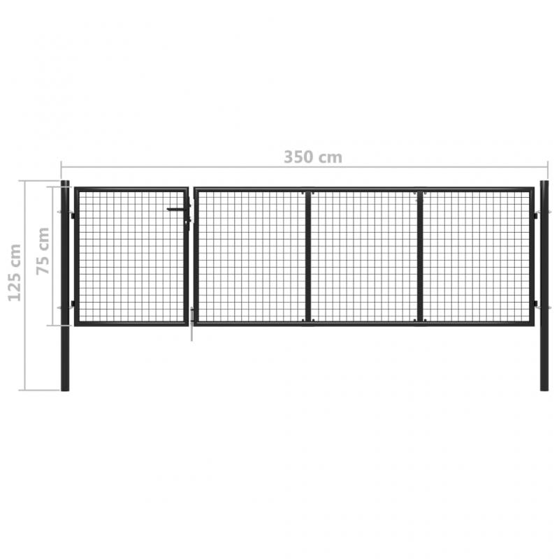 1 VidaXL Trdgrdsgrind stl antracit 350x75 cm