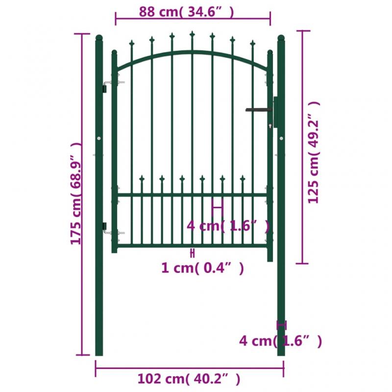 1 VidaXL Trdgrdsgrind med spjut stl grn 100x125 cm