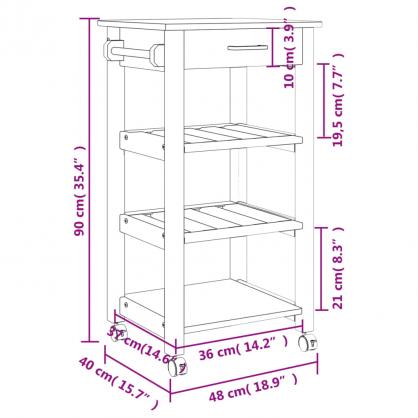 1 VidaXL Kksvagn 48x40x90 cm massivt furu