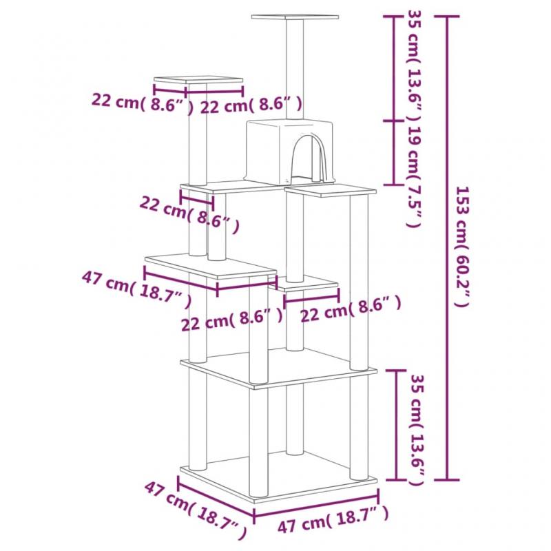 1 VidaXL Kattmbel Klstrd med sisalpelare mrkgr 153 cm