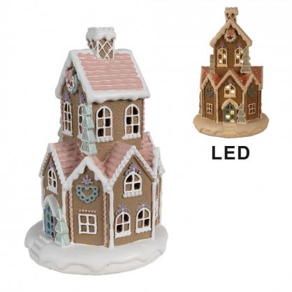 1 Clayre Eef Juldekoration Pepparkakshus LED 22 Cm Brunt polyresin