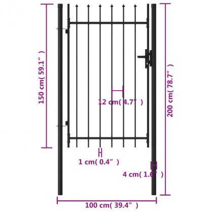 1 VidaXL Trdgrdsgrind med spetsig topp stl svart 1x1,5 m