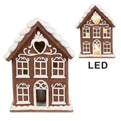 1 Clayre Eef Juldekoration Hus med LED Brun 17x10x22 cm / 3xAAA