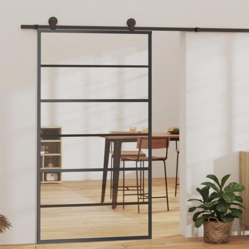 1 VidaXL Skjutdrr ESG-glas och aluminium 102x205 cm svart