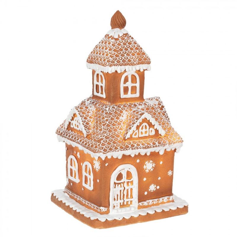 1 Clayre Eef Juldekoration med LED Belysning Hus 25 cm Brun Polyresin Pepparkakshus