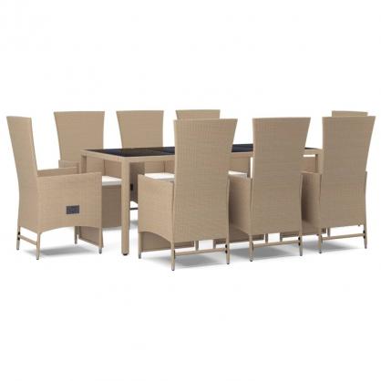 1 VidaXL Matgrupp fr trdgrden med dynor 9 delar beige konstrotting