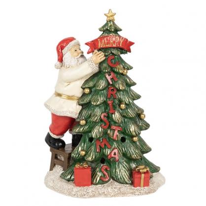 1 Clayre Eef Juldekoration LED tomte med trd grn 15x10x22 cm