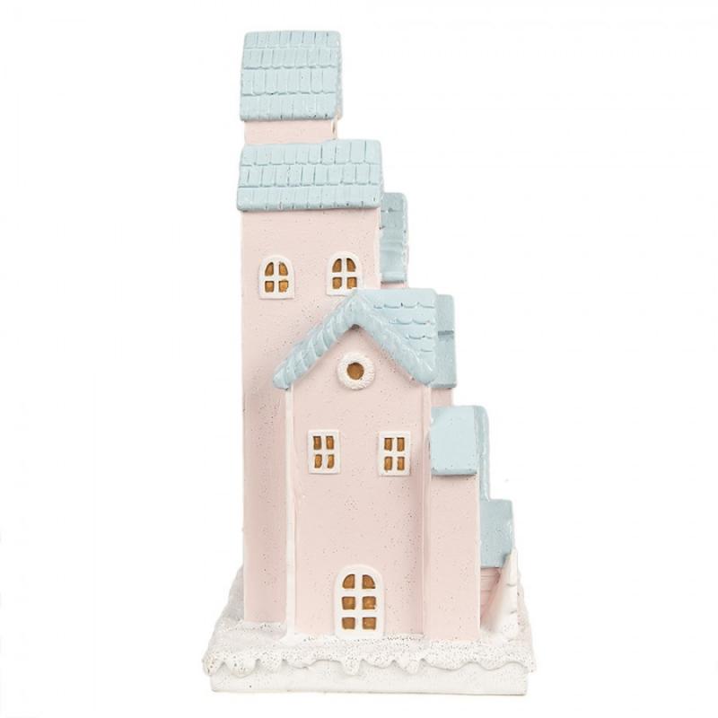 1 Clayre Eef Juldekoration Pepparkakshus LED 13x13x26 Cm Rosa polyresin