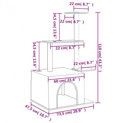 1 VidaXL Kattmbel Klstrd med sisalpelare mrkgr 110 cm