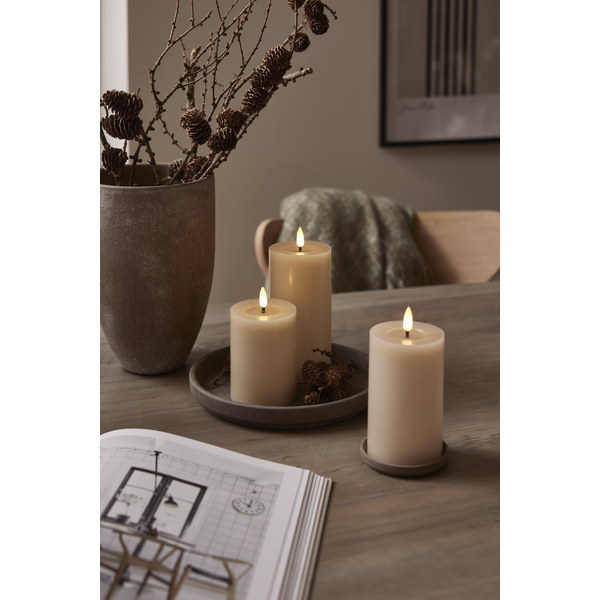 LED Blockljus Flamme Flow Beige 15 cm