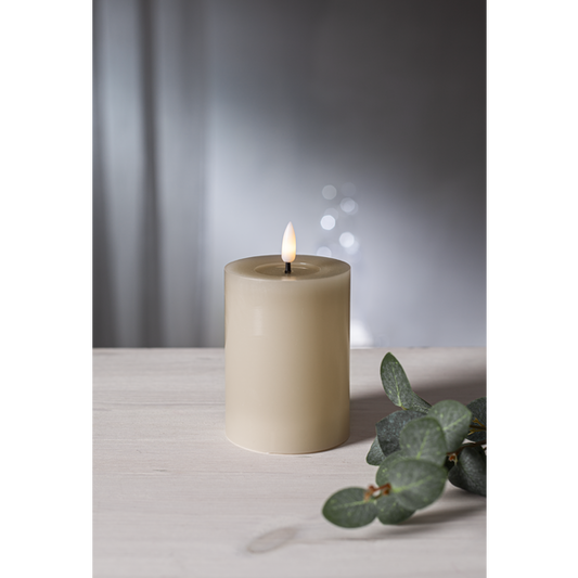 LED Blockljus Flamme Flow Beige 12,5 cm