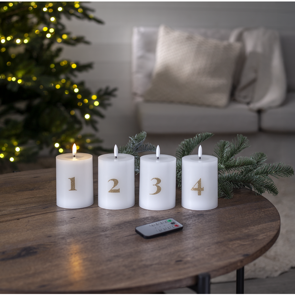 LED Blockljus 12,5 cm Advent 1-4 Vit med guldsiffror