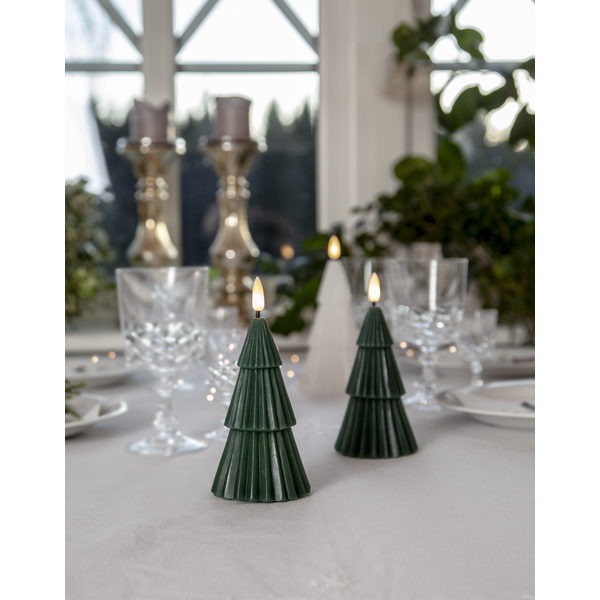 Belysning Jul LED Blockljus Flamme Gran Grön 15 cm