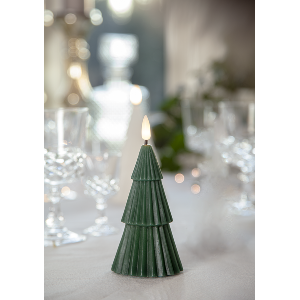 Belysning Jul LED Blockljus Flamme Gran Grön 15 cm