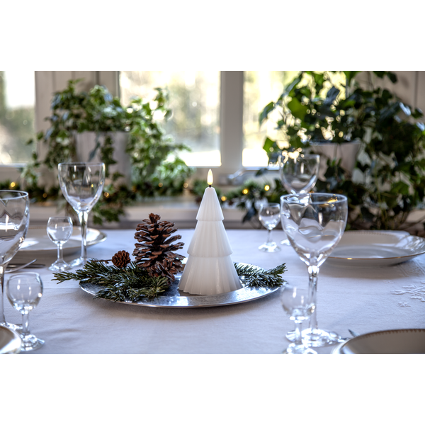 Belysning Jul LED Blockljus Flamme Gran Vit 18 cm