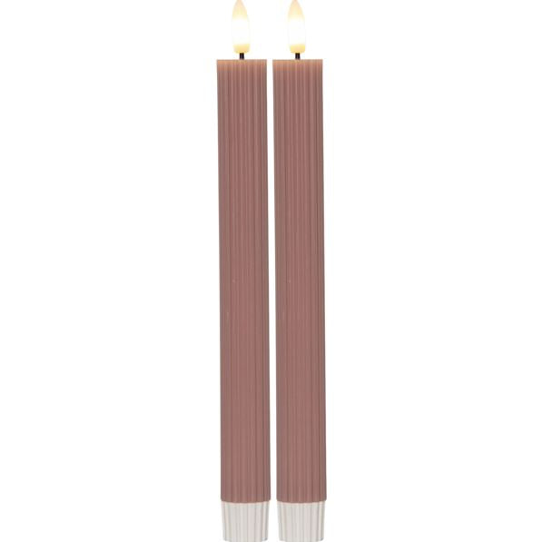 LED Antikljus 2-pack Flamme Stripe 25 cm Gammelrosa