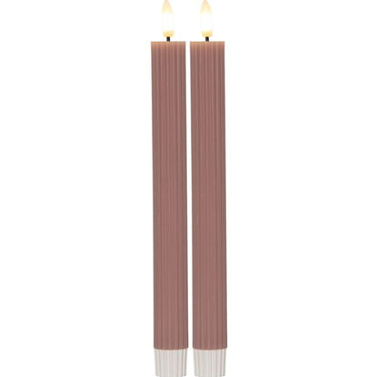 LED Antikljus 2-pack Flamme Stripe 25 cm Gammelrosa