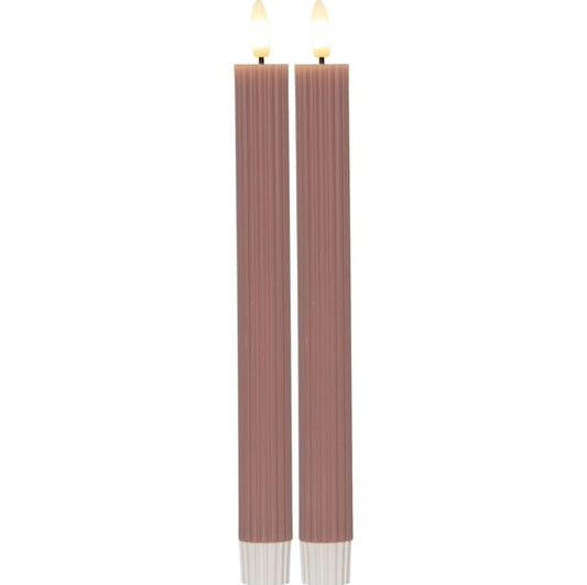 LED Antikljus 2-pack Flamme Stripe 25 cm Gammelrosa