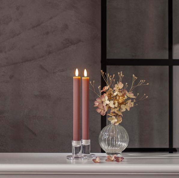 LED Antikljus 2-pack Flamme Stripe 25 cm Gammelrosa