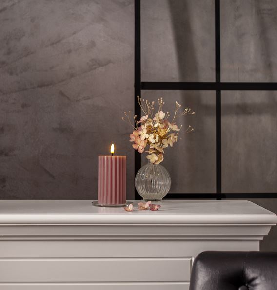 LED Blockljus Flamme Stripe Gammelrosa 15 cm