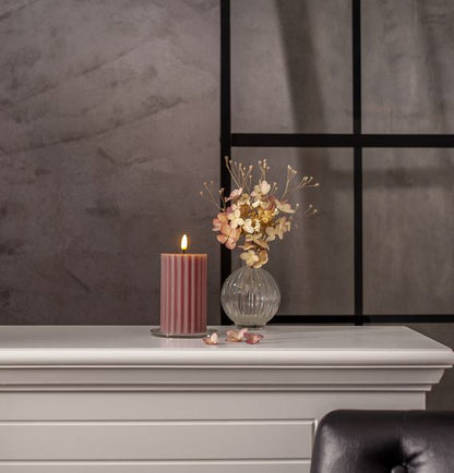 LED Blockljus Flamme Stripe Gammelrosa 15 cm