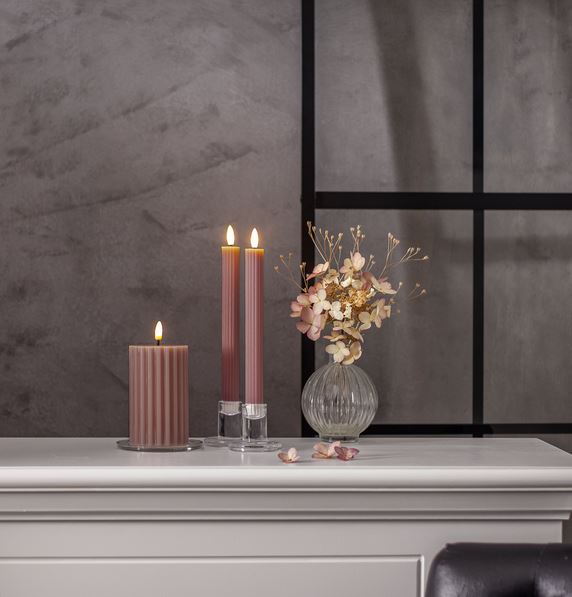 LED Blockljus Flamme Stripe Gammelrosa 15 cm