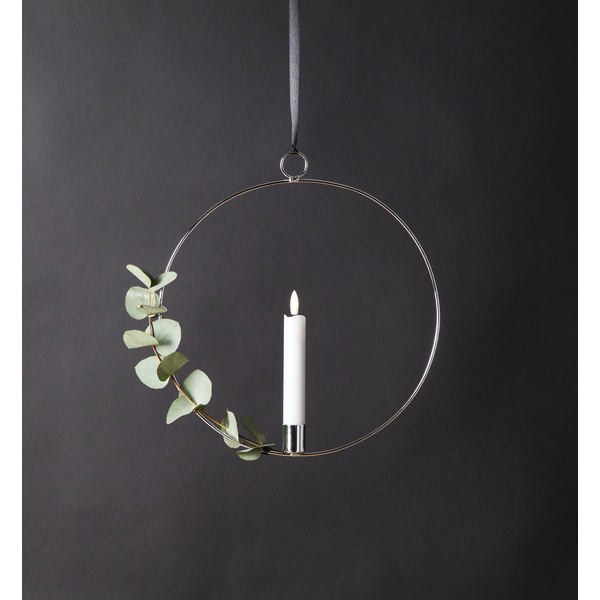 Ljusstake hängande Ring ink. LED ljus Silver