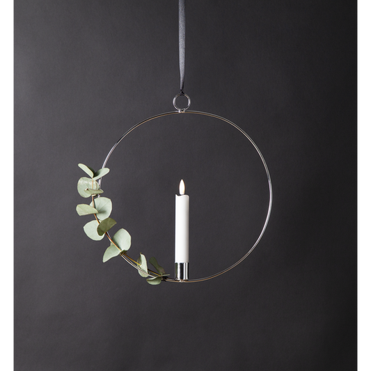 Ljusstake hängande Ring ink. LED ljus Silver