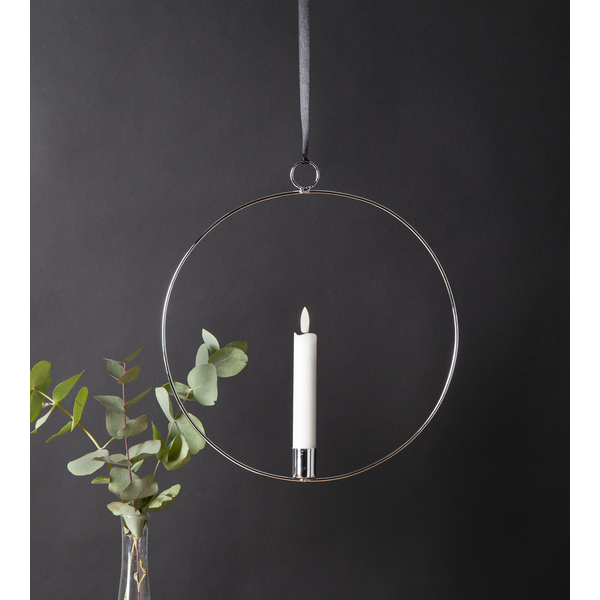 Ljusstake hängande Ring ink. LED ljus Silver