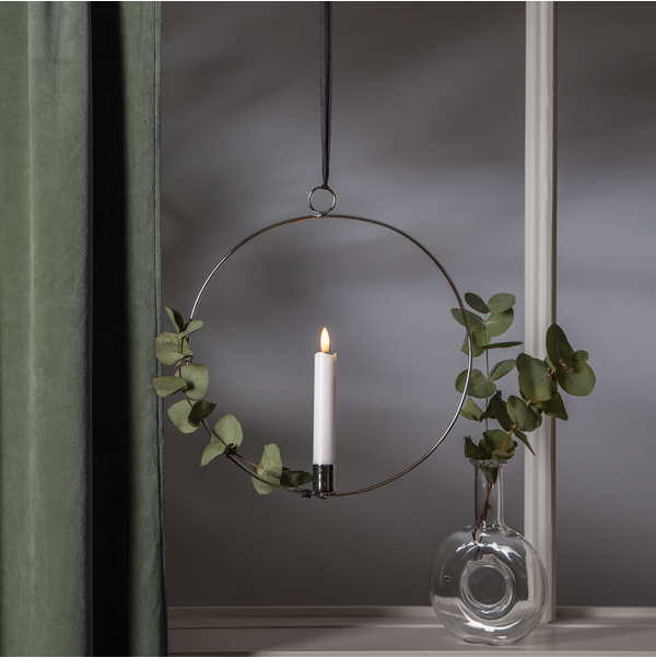 Ljusstake hängande Ring ink. LED ljus Silver